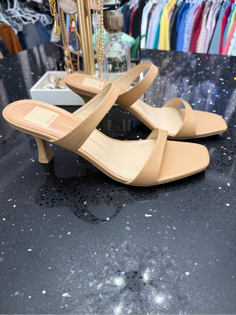 Dolce Vita Beige Two-Strap Mid Heel Sandals